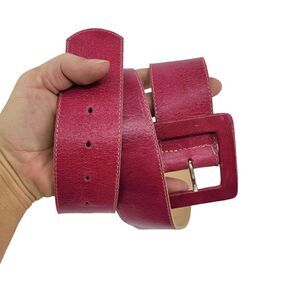 Leatherock Belt Leather 2" Wide Large Square Buckle Crackle Barbie Core Pink L
